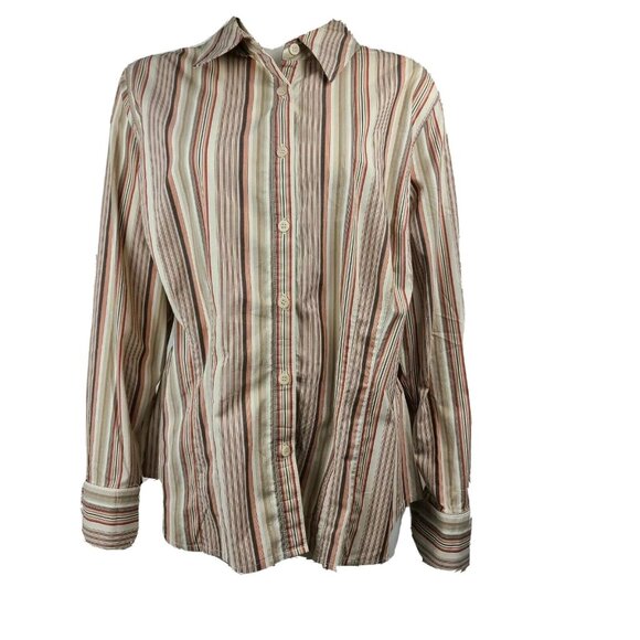 Style & Co Shirt Womens Plus Size 18W Brown Pink White Striped Button Down - Picture 1 of 6